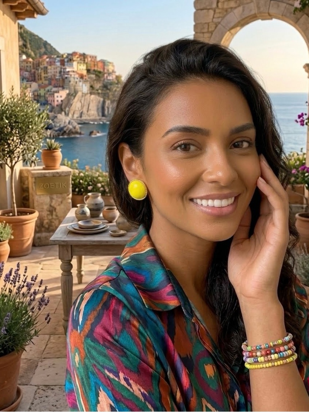 Zoetik Bright Yellow Cabochon Button Earrings